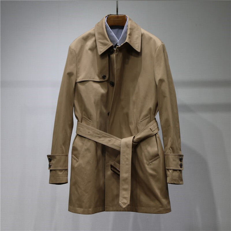 巴尔玛肯风衣 男风衣中短水洗高密全棉balmaccan商务休闲翻领腰带外套