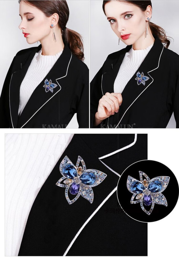 花朵胸针女配饰 日韩简约气质百搭胸花别针开衫披肩扣领 红色佩戴链子