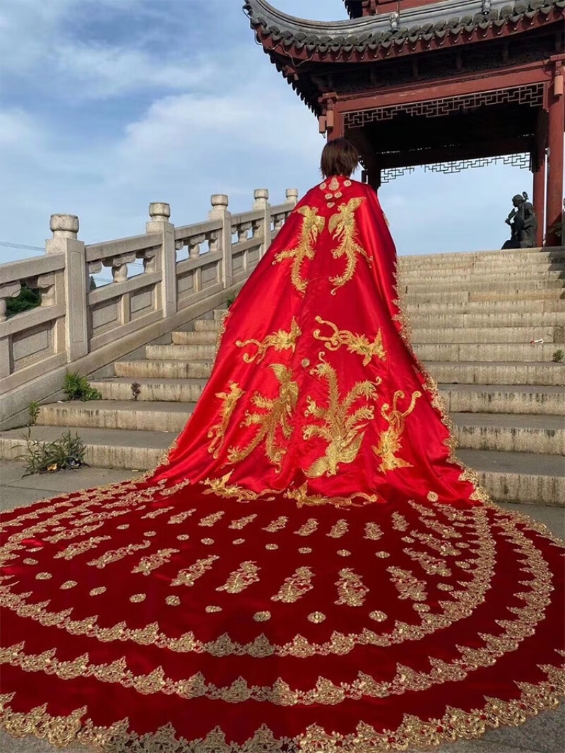 汉服婚服凤冠霞帔大拖尾嫁衣中式婚礼披风结婚秀禾新娘服古装礼服披肩