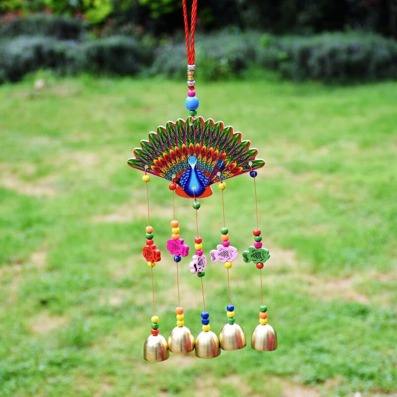 风铃云南丽江民族风东巴特色手工艺木板彩孔雀风铃挂件饰品旅游纪念品
