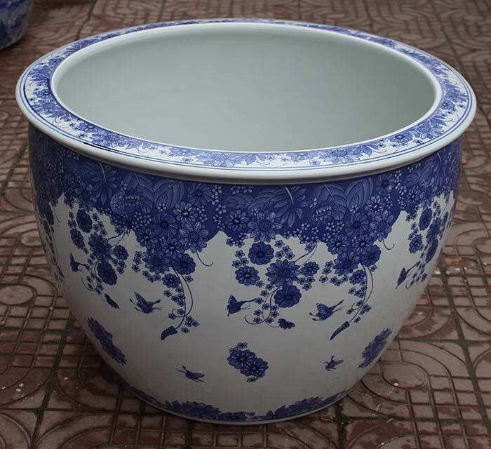 百菱青花陶瓷鱼缸1米特大水缸瓷缸睡莲盆大荷花缸碗莲缸乌龟缸山水