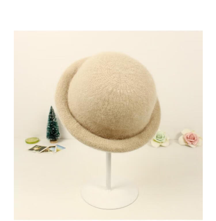 圆顶帽百搭卷边小圆帽韩版潮秋冬季丸子帽小礼帽女色针织混纺帽子发带
