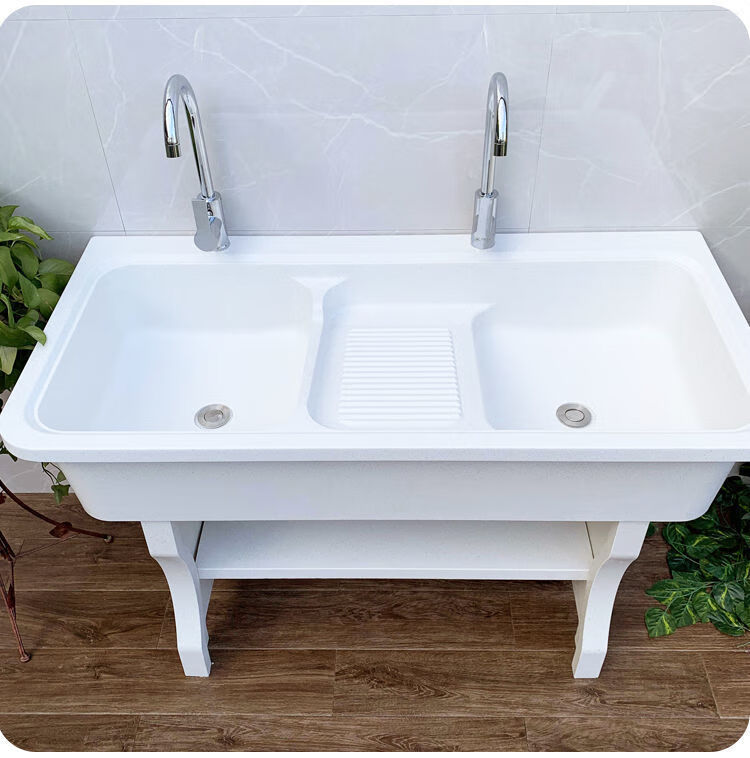 洗菜池一体柜石英石洗衣池阳台家用洗衣台带洗衣池大理石水池水槽 长