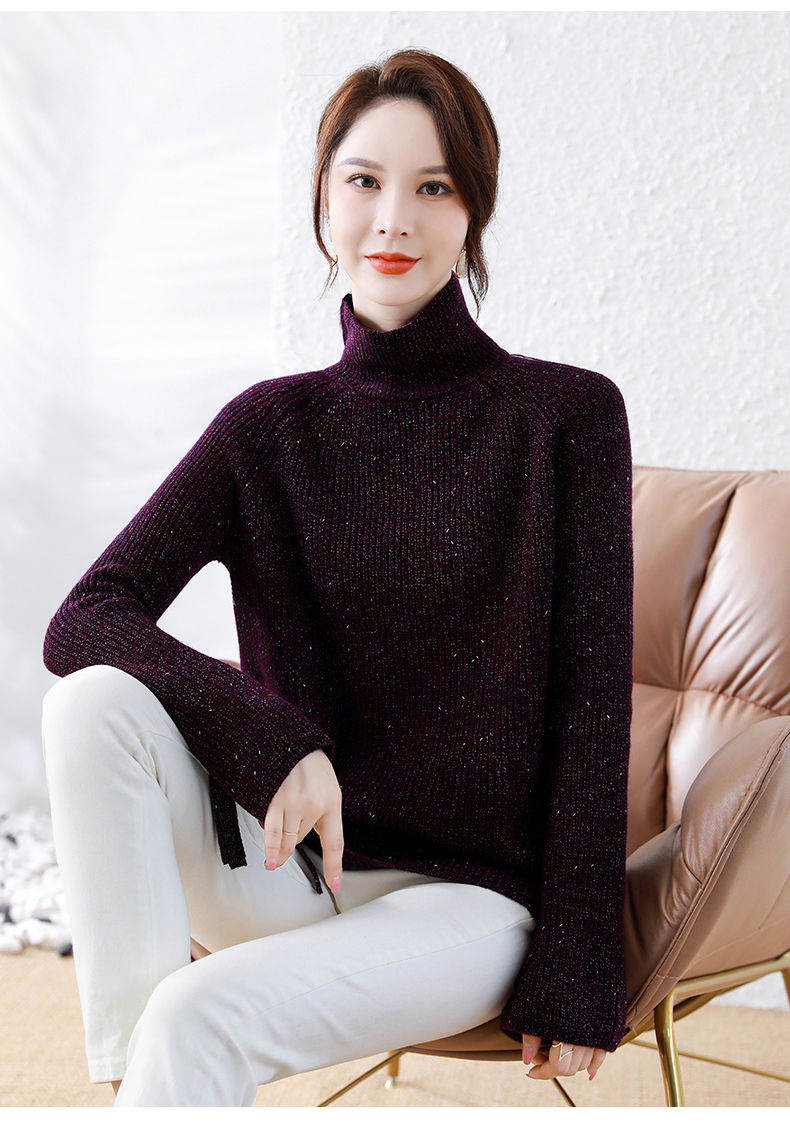 高领毛衣女秋冬纯羊毛宽松加肥加大码胖mm打底针织衫显瘦上衣浅卡其m