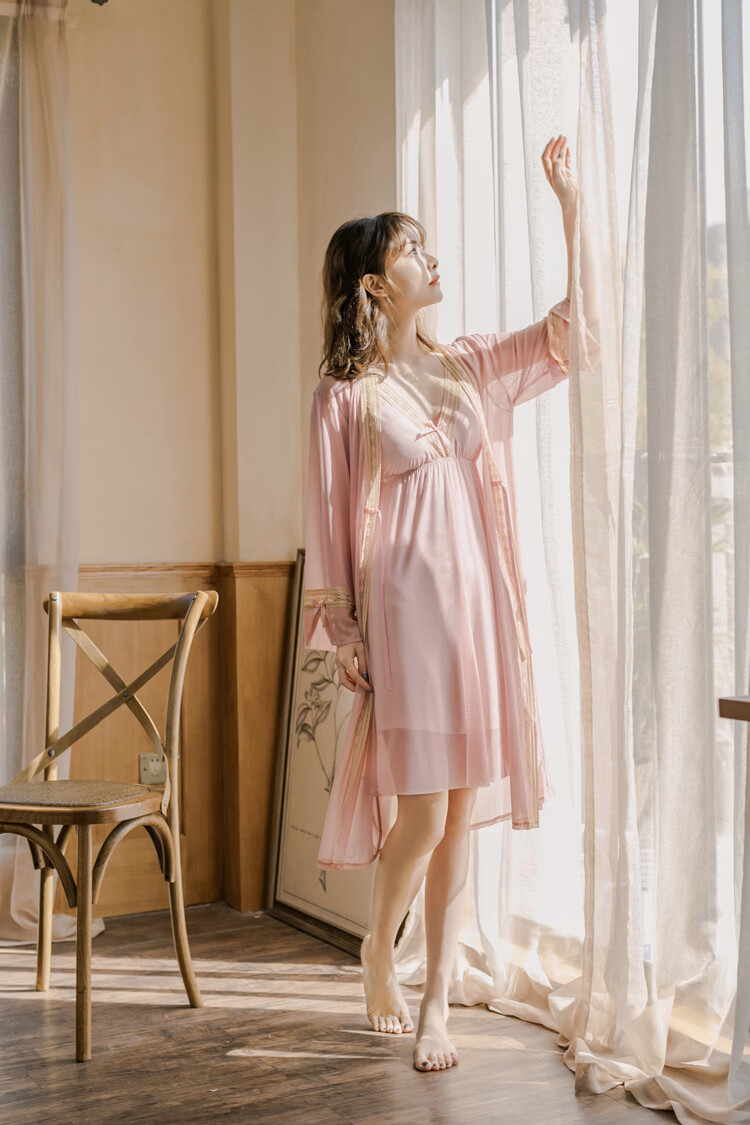 法国kj睡衣女神秘性感网纱吊带睡裙女春夏季带胸垫两件套蕾丝诱惑睡裙