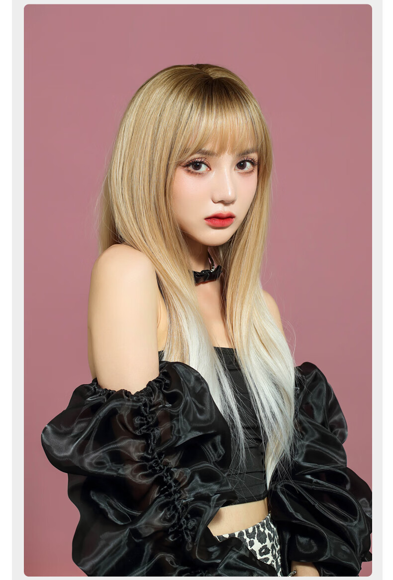 柏依诗金发莎lisa同款假发女长发渐变挑染仿真直发2022年时尚新款全