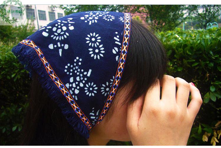 营适(yingshi)乌镇民族特色纯棉三角巾蓝印花布头巾酒店人气软帽环保