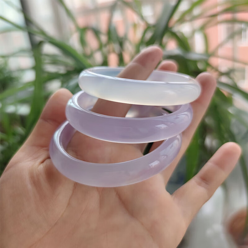 玲枭荔枝冻天然白泛紫玉髓手镯女式小众瑞丽冰透玉石玛瑙镯子60mm