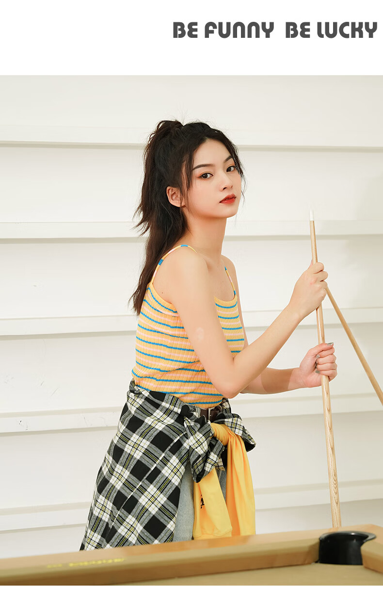 潮夏新品pass潮牌夏装彩虹泫雅风吊带外穿背心条纹修身内搭针织打底衫