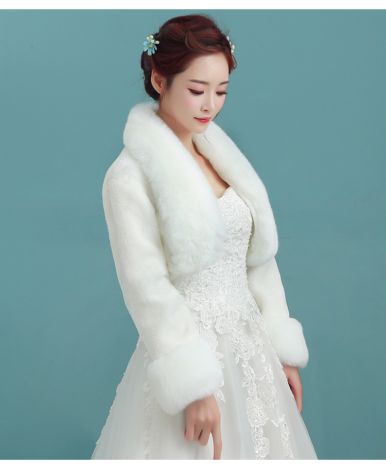 冬季款新款新娘毛披肩加厚红色修身保暖结婚纱礼服秋冬季红白色外套袄