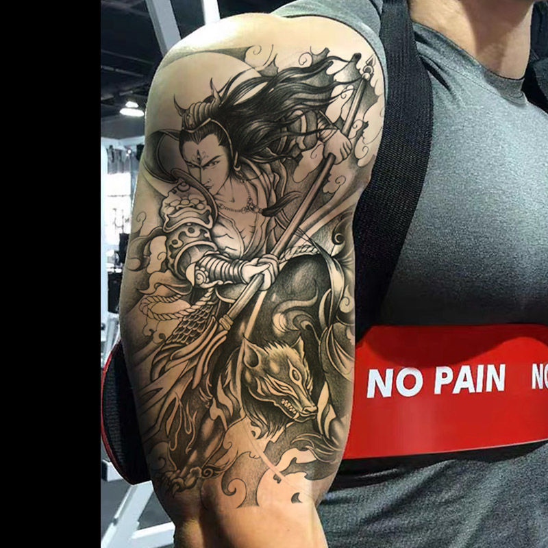 uhfq纹身贴花臂纹身贴防水神仙战神男女杨戬二郎神花臂贴纸天眼哮天犬