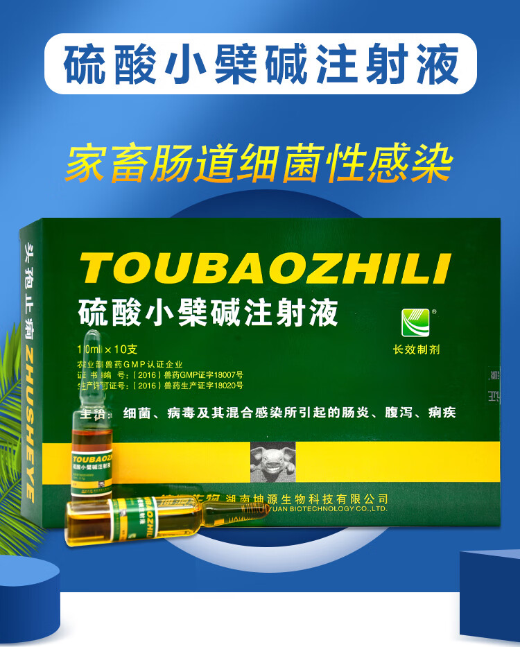 硫酸小檗碱注射液兽药黄连素兽用针剂牛羊猪用病毒性细菌性拉稀10盒1