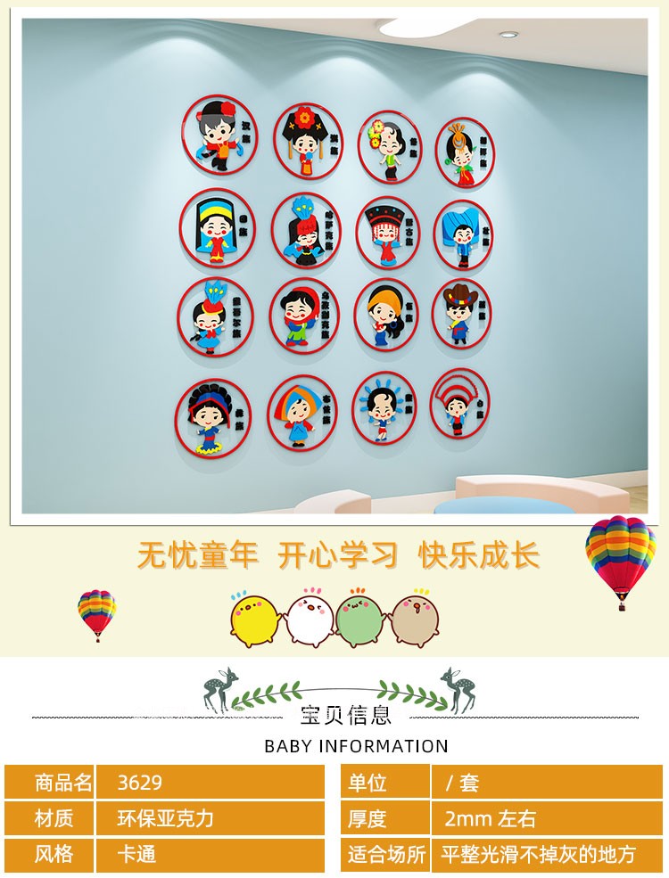 幼儿园墙面装饰五十六个少数民族56环创主题墙楼梯教室布置墙贴画