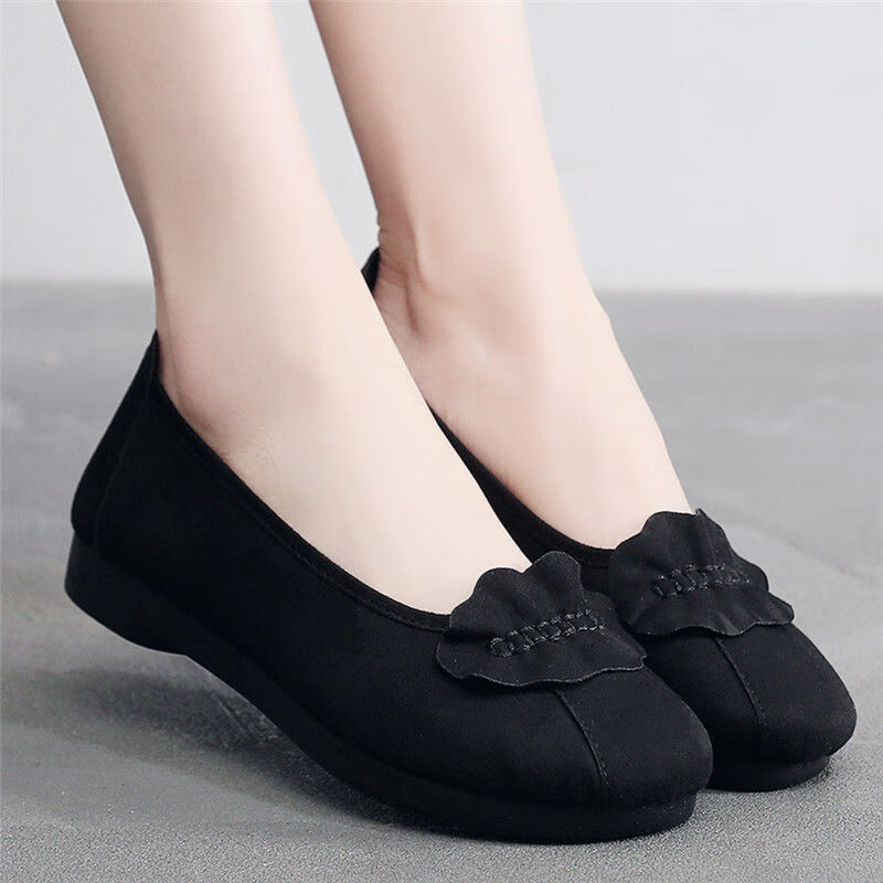 方口鞋女夏季布鞋女单鞋聚氨酯底一脚蹬平底方口鞋妈妈鞋软底41绣花鞋