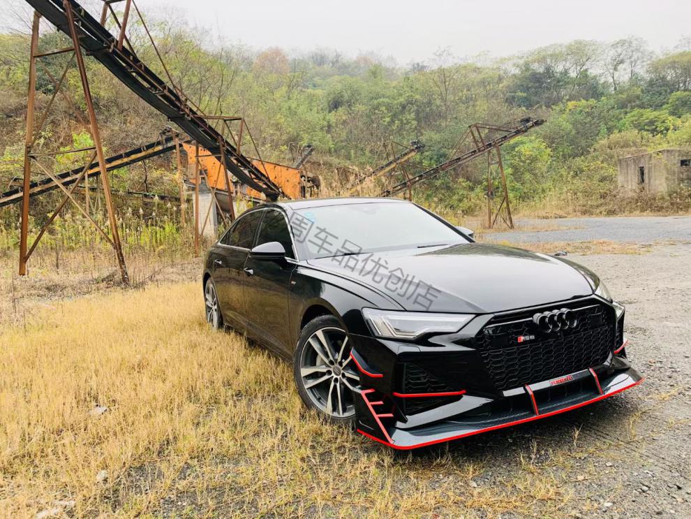 适用于20/21款奥迪a6l改装s6/rs6蜂窝中网大包围前杠黑武士c8升级配件