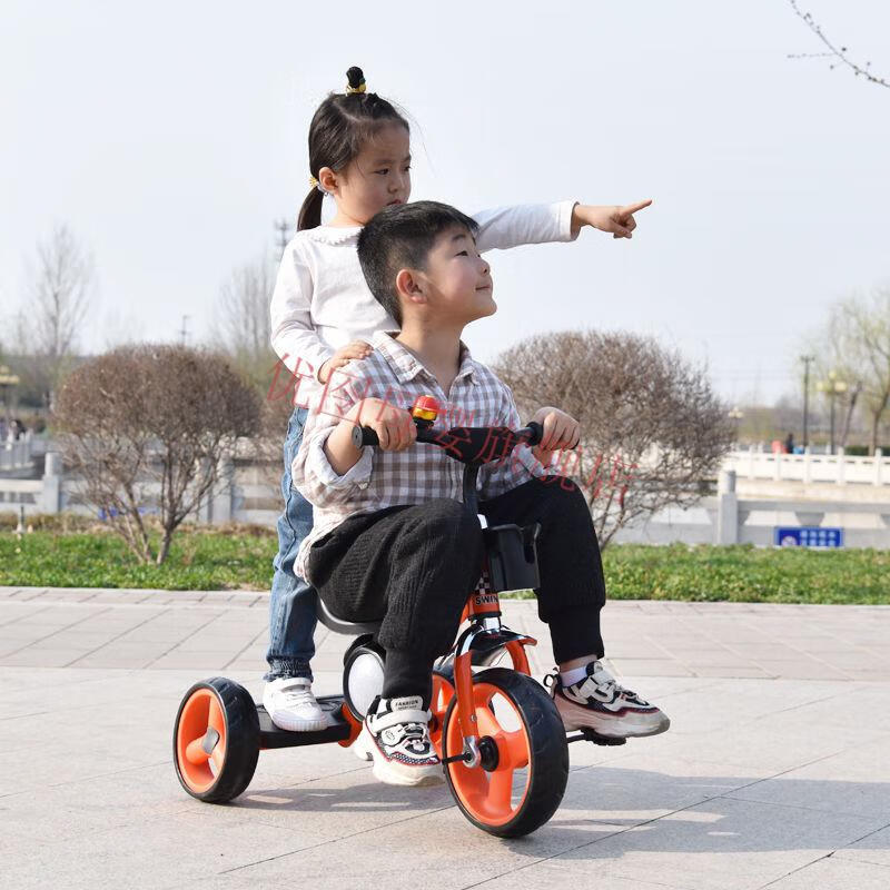 迪士尼disney同款小孩子宝宝玩的儿童三轮车脚踏车可坐小孩自行车橘色