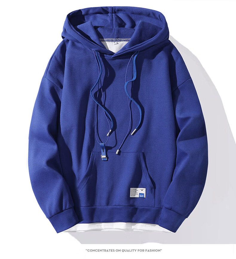 花花公子playboy假两件纯色卫衣男连帽宽松春款休闲套头内搭上衣潮牌