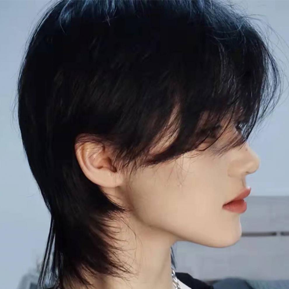 穆娅弥狼尾假发男长发中分鲻鱼头女韩版帅气男生武士头男士发全头套浅