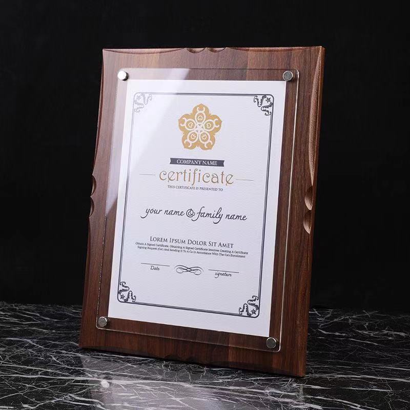 奖状框亚克力胡桃木证书框裱框摆台证书授权书奖牌木质荣誉相框直角款