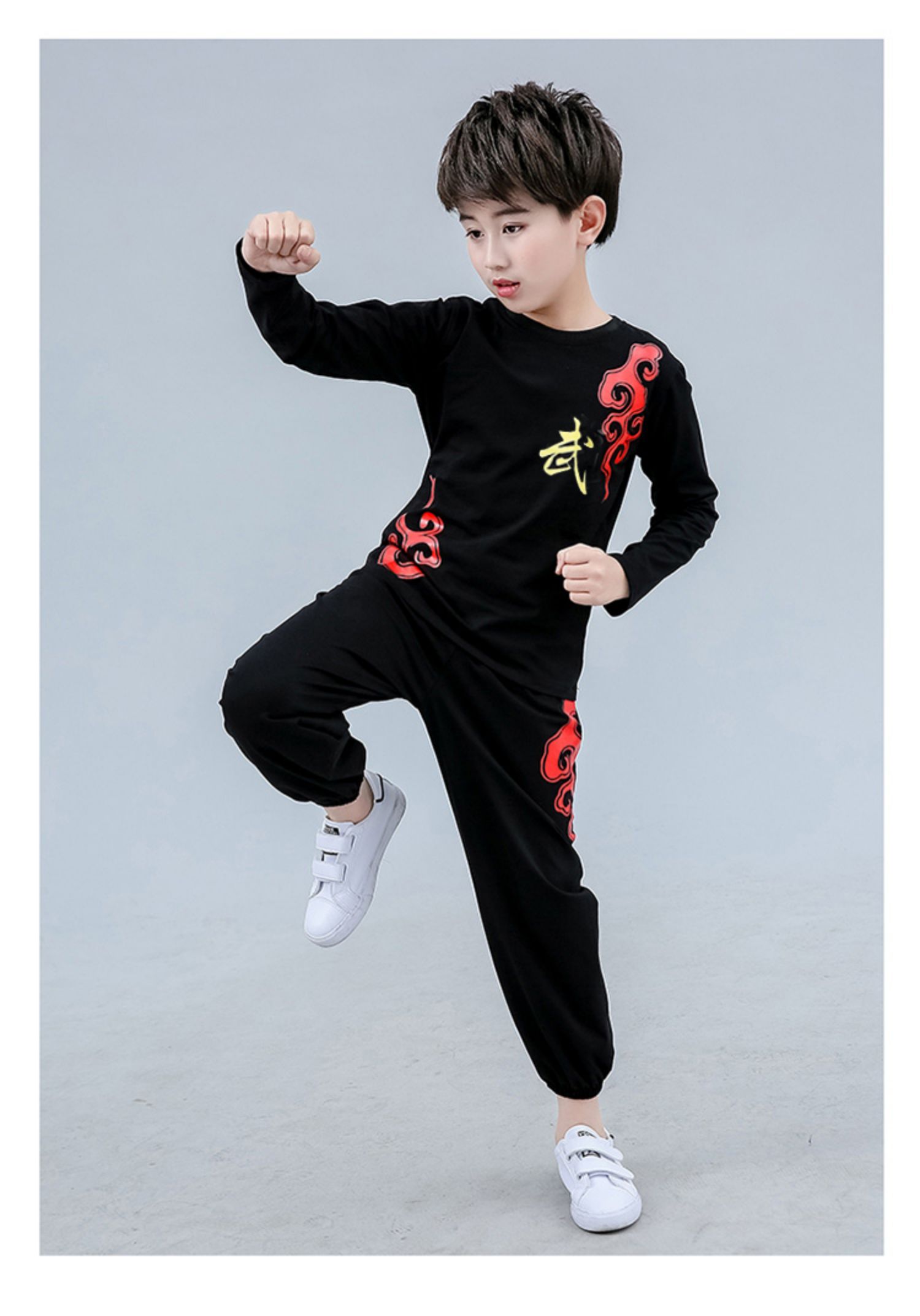 儿童武术练功服武馆训练衣服中国风幼儿园功夫比赛表演出服装红色短袖