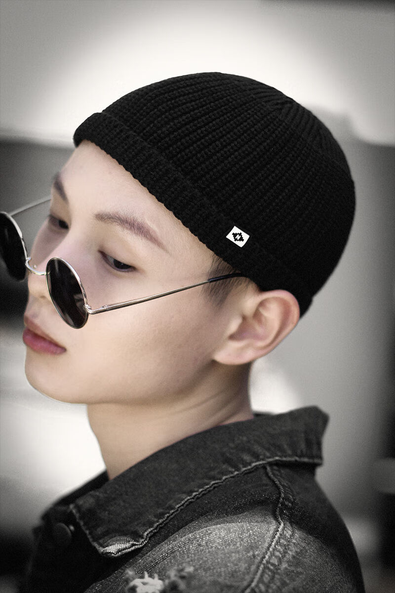 光头帽冷帽男针织毛线保暖韩版秋冬季瓜皮雅痞流氓帽寸头帽贴布嘻哈