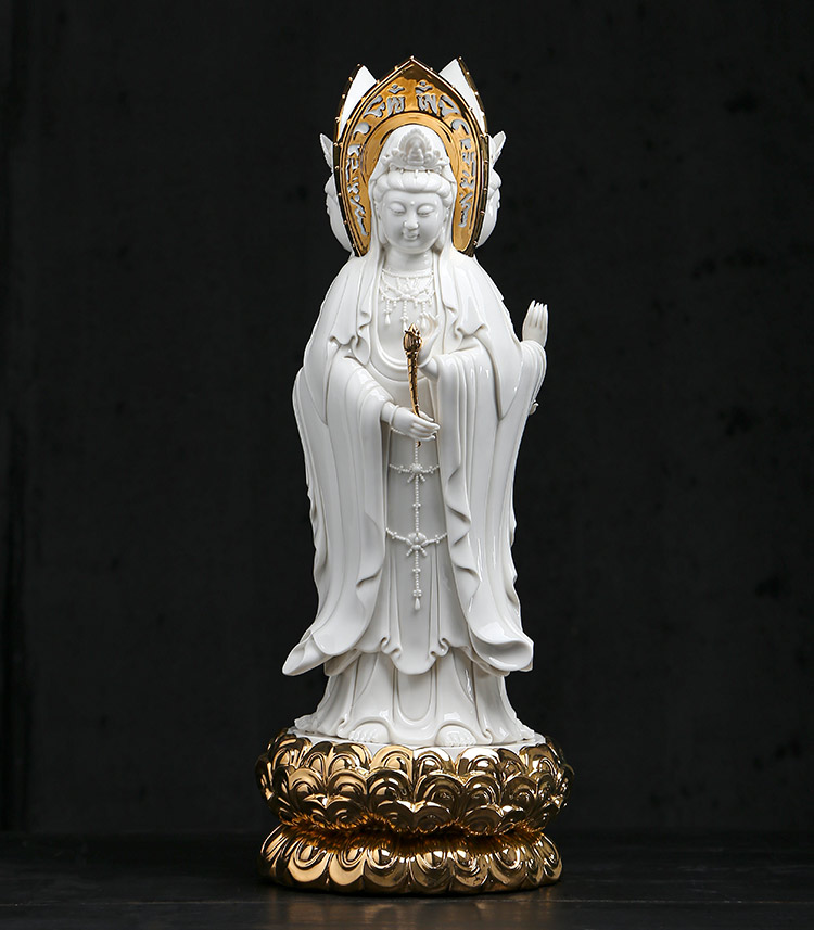 鹿凌青轻奢陶瓷南海三面观音像菩萨佛像家用供奉摆件白瓷观世音菩萨站