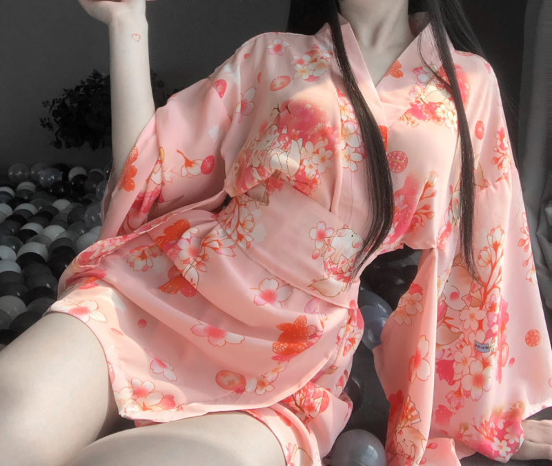 创木森日本和服女性感睡衣内衣大码小胸日系樱花可爱浴衣睡袍可外穿