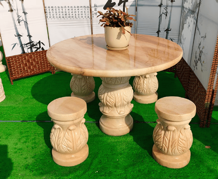 拙治 仿古石桌子大理石庭院石桌大象石凳晚霞红石圆桌汉白玉户外石