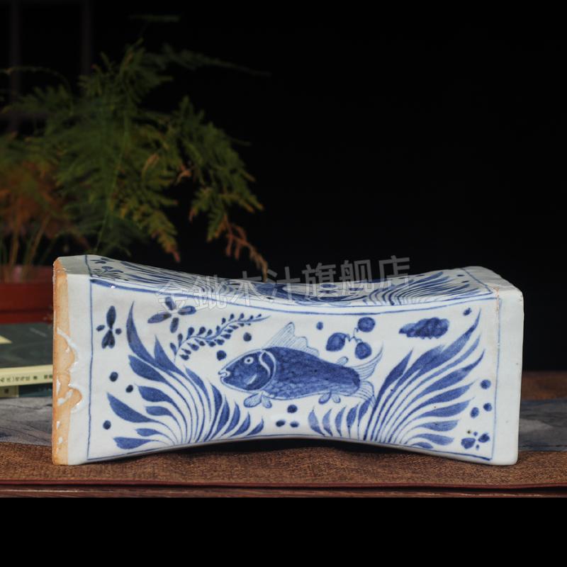 景德镇瓷枕头 景德镇青花山水瓷器长方形瓷器枕头 瓷器青花枕头 开膛