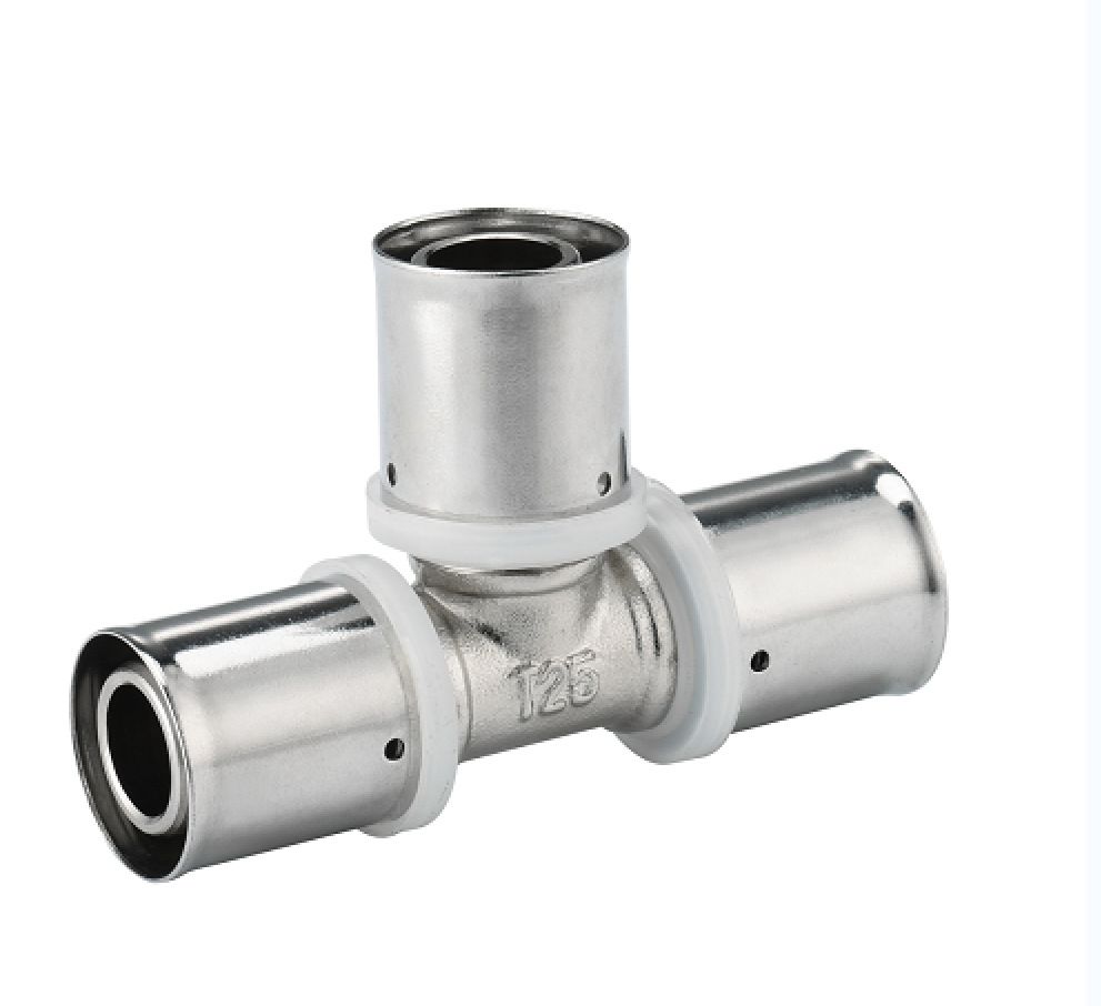 全铜镀镍铝塑管卡压件加厚铜体黄铜304不锈钢卡套地暖管接头 20等径