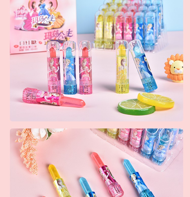 年货口红糖儿童水果味公主闪光唇膏造型糖果六一儿童节玩具盒装零食