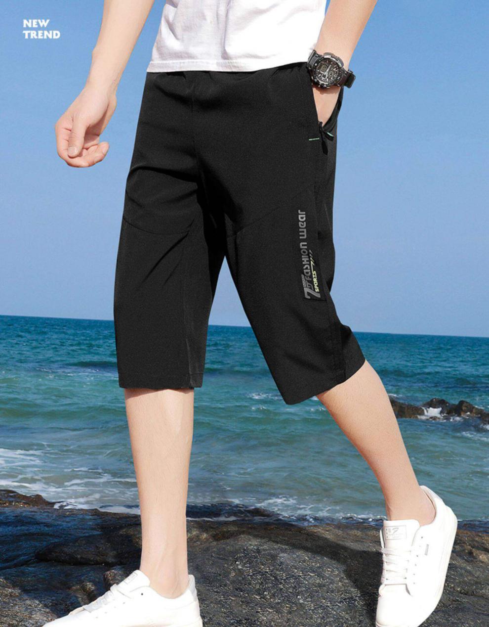 鸿星尔克联名运动七分裤冰丝裤速干薄款男士短裤宽松夏季休闲7分裤子