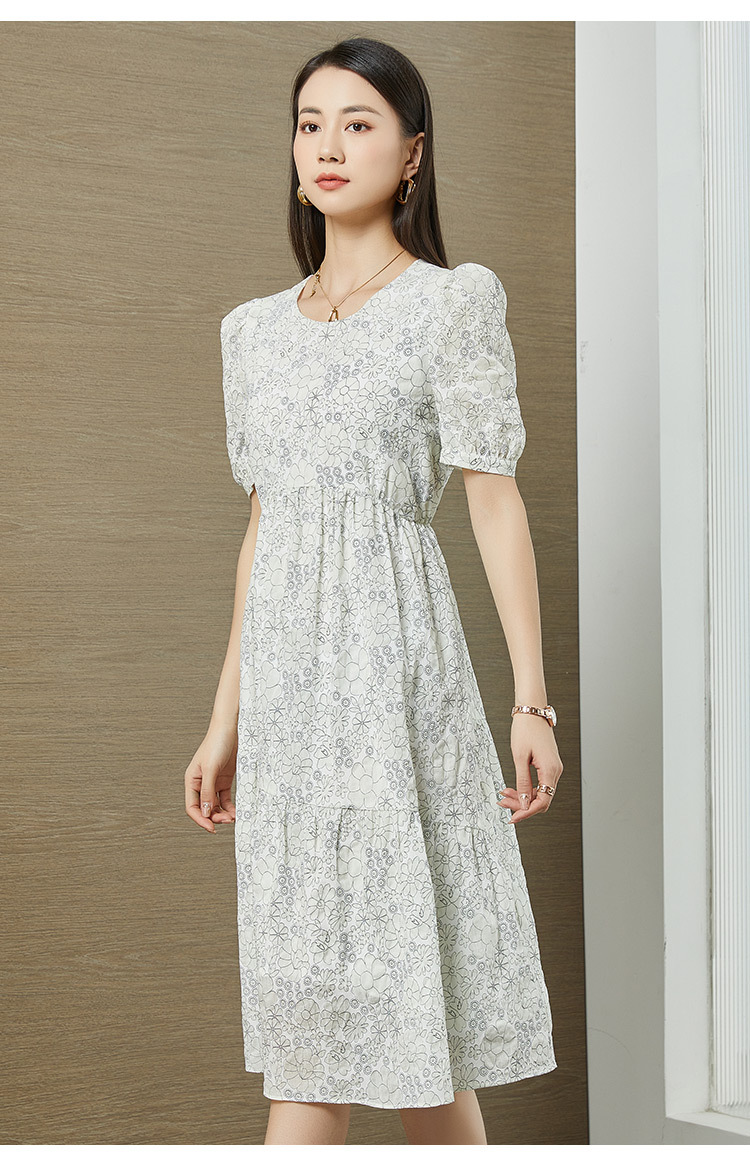 梦舒雅连衣裙2022年新款清新温柔风泡泡袖连衣裙春夏2022新款甜美高腰