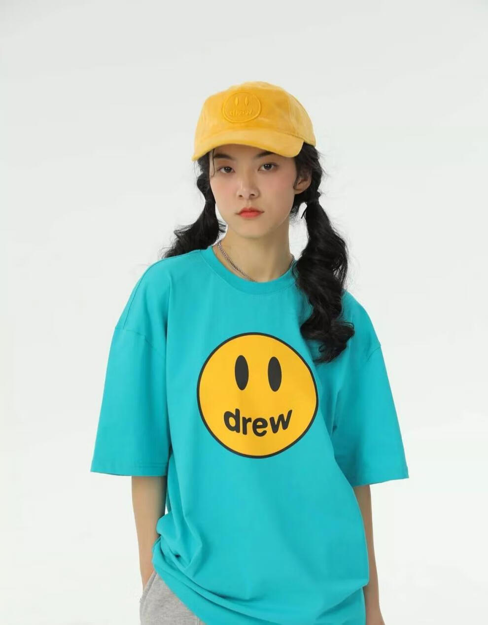 馨征drew house笑脸短袖欧美高街美式宽松女春夏季纯棉情侣半袖t恤男