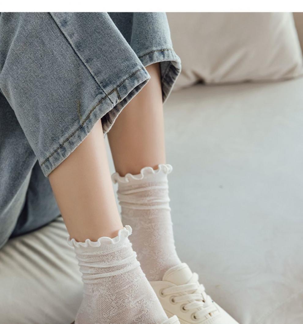女士夏季袜子袜子女夏天薄款透气堆堆白色夏季网眼短袜防滑女生袜子4