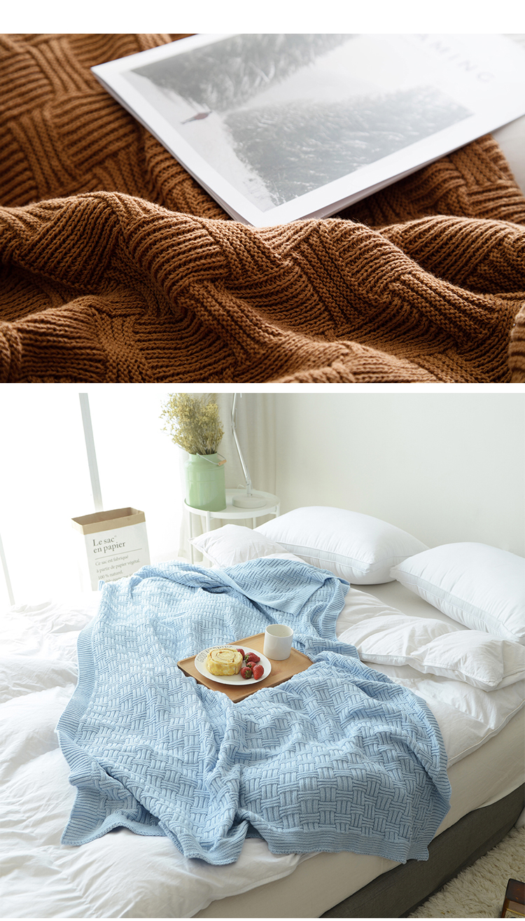 白萱北欧纯棉针织毯子毛线盖毯编织办公室小毛毯午睡沙发棉毛巾被子