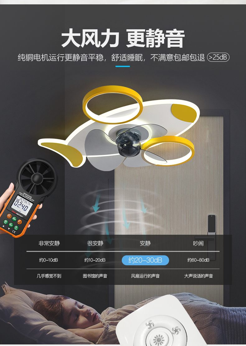 智能家居智能创意儿童吸顶风扇灯吊扇灯卡通个性卧室带电风扇吊灯白金
