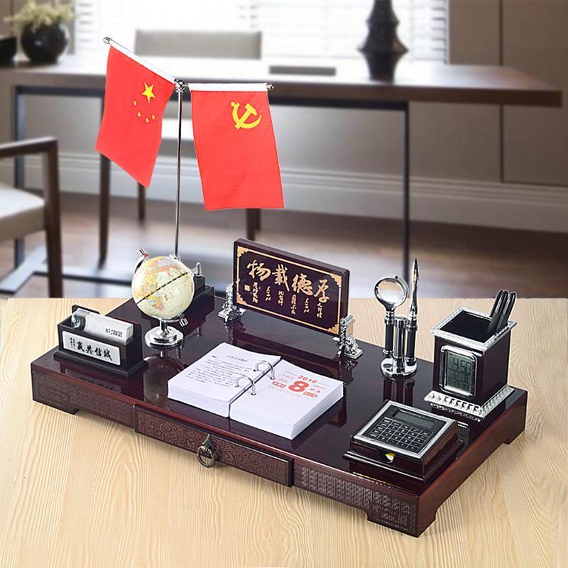 米囹老板办公桌摆件桌面创意文台笔筒领导礼品8038抽屉款48cm24cm