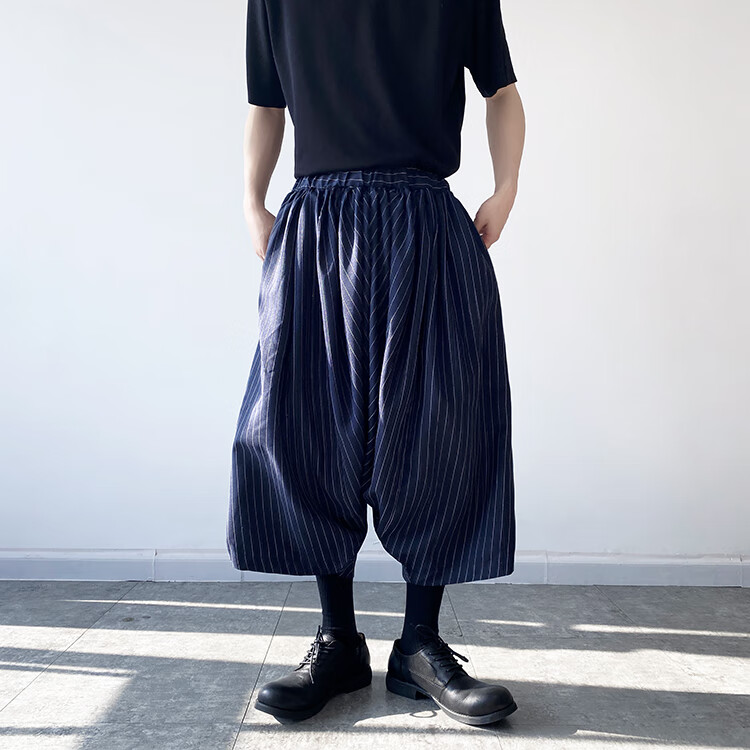 男生穿的苏格兰裙裤山本风阔腿八分裤子男夏季苏格兰裙裤感小众九分裤