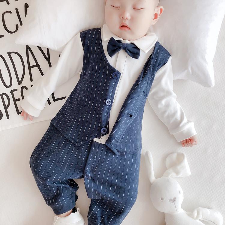 迪士尼新生男婴儿连体衣百天百岁满月衣服春季宝宝周岁礼服男孩春装