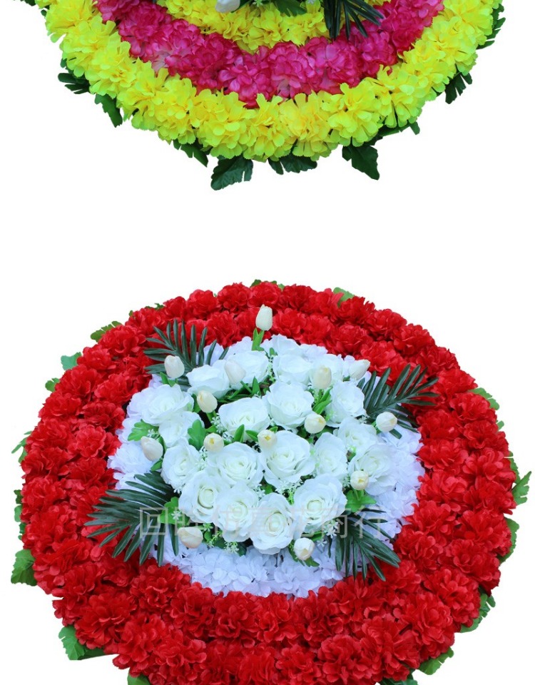 绢花圈仿真菊花圈直径1米布料花圈塑料花殡葬装饰花祭祀花摆放花 黄