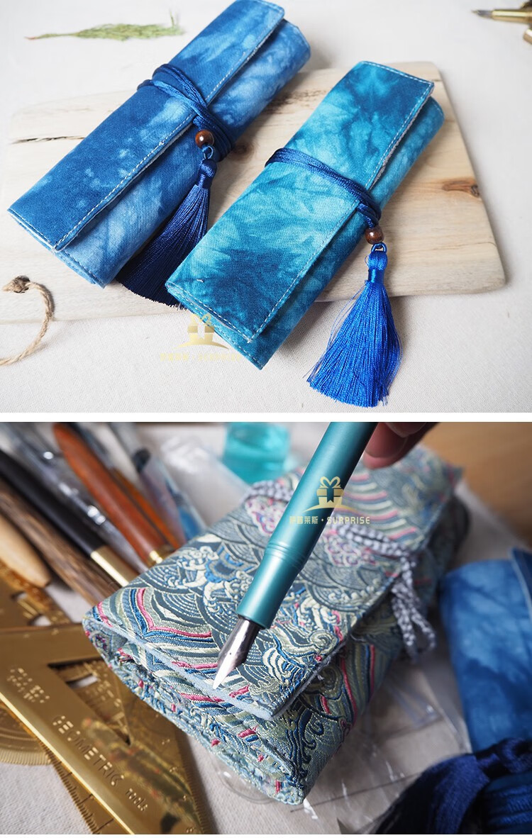卷帘笔袋 扎染文艺复古中国风古风绒布简约文墨采风踏青韵律男钢笔