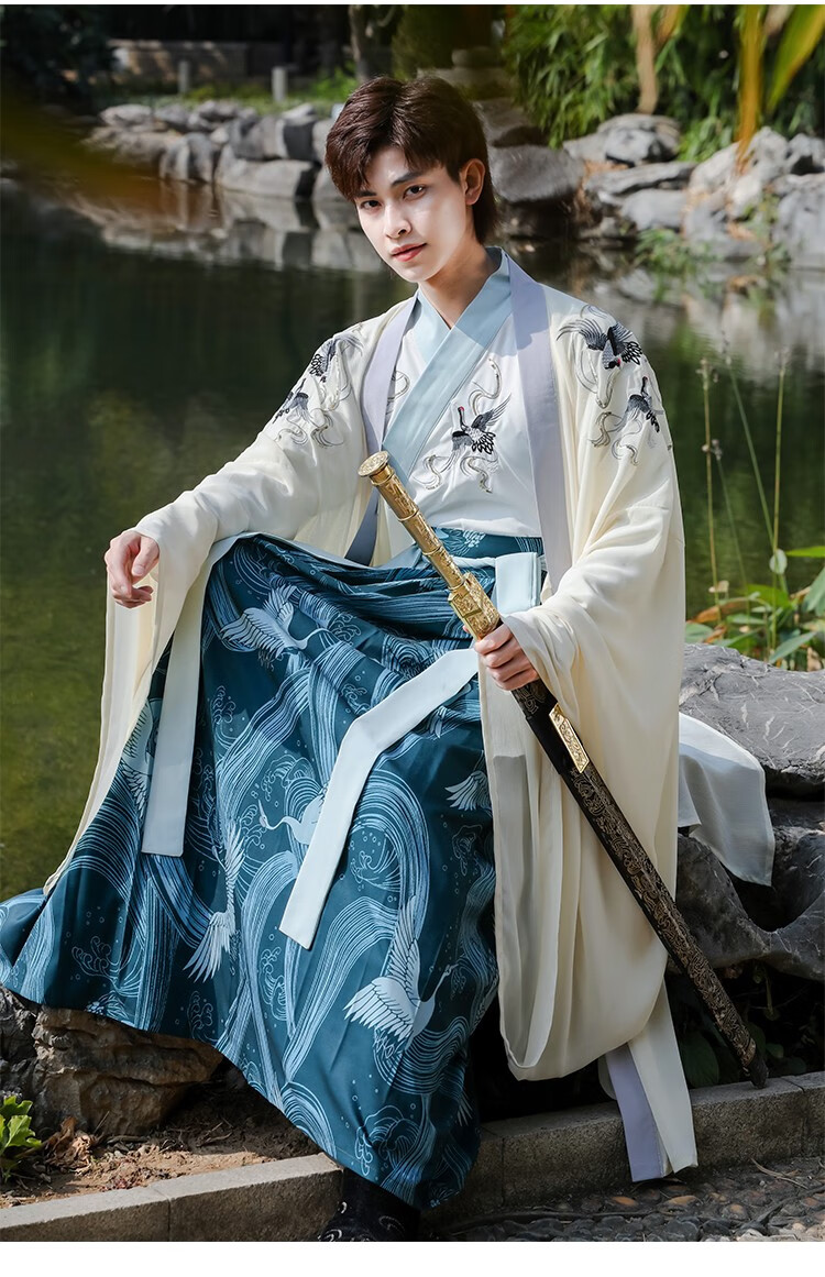 shaoshe汉服男武侠风成人古装仙气云鹤学生情侣日常大码表演服上衣下