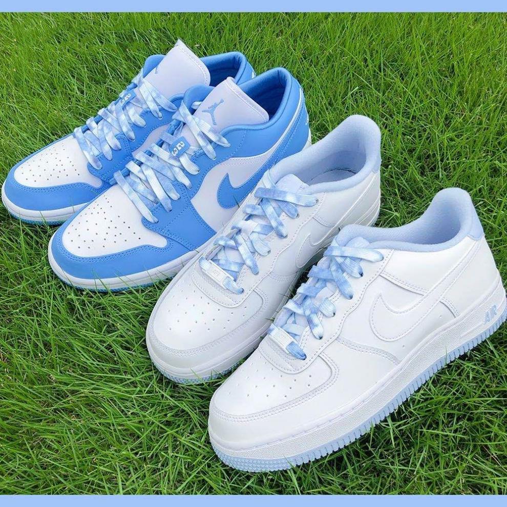 球鞋空军一号af·1白蓝天蓝aj·1北卡蓝扎染天空鞋带 天蓝色扎染鞋带