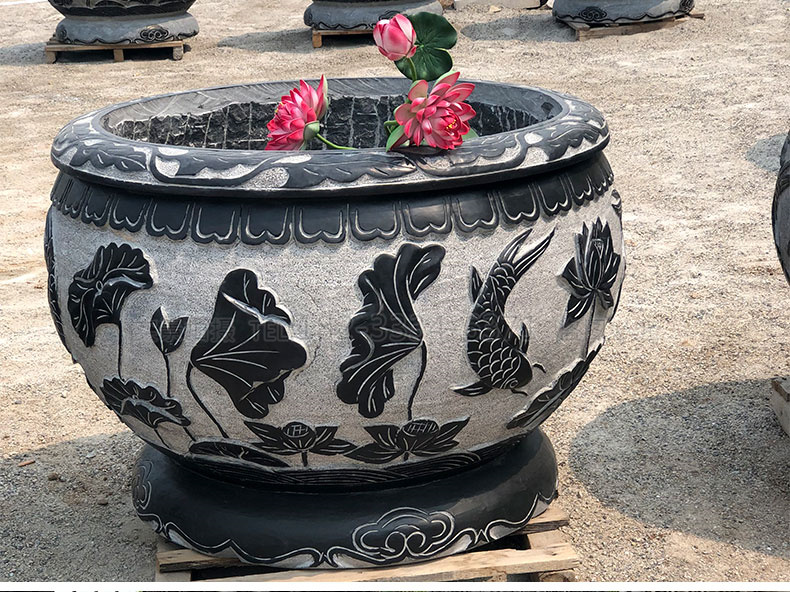 石雕鱼缸花盆青石仿古水缸户外庭院水池荷花缸石头圆缸室外石水槽 g款