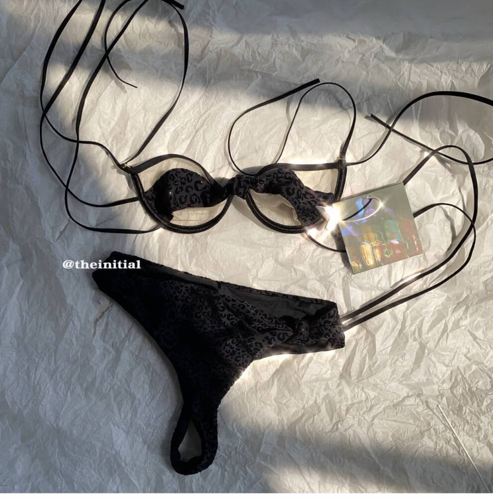 比基尼超露theinitial定制超性感22夏季豹纹拼接钢托系带露背比基尼