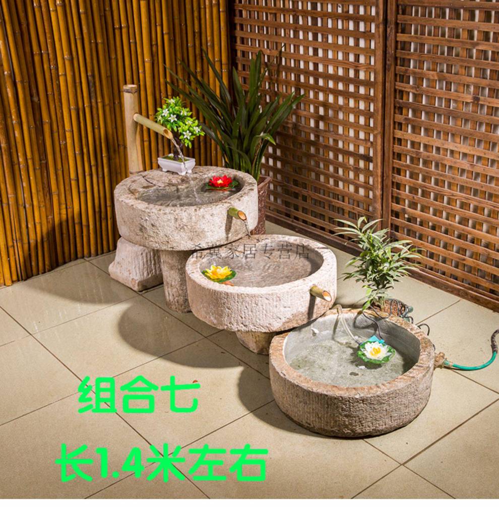 60老槽鱼缸猪食槽石头老旧石槽养鱼缸户外庭院流水景观户外水槽马槽