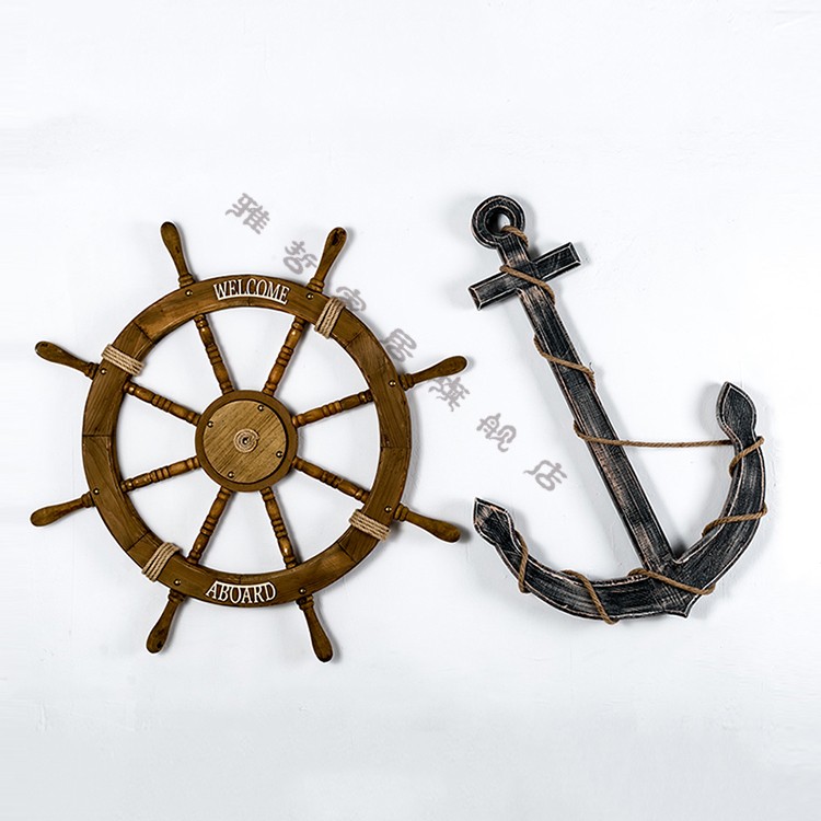 地中海风格舵手装饰船锚船舵组合挂件海洋风装饰舵锚方向盘墙壁饰62