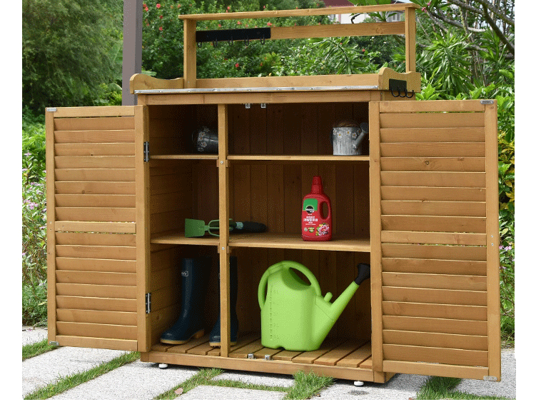 庭院花园户外工具柜防腐木收纳柜防水防晒车库杂物箱清洁柜 薄荷绿