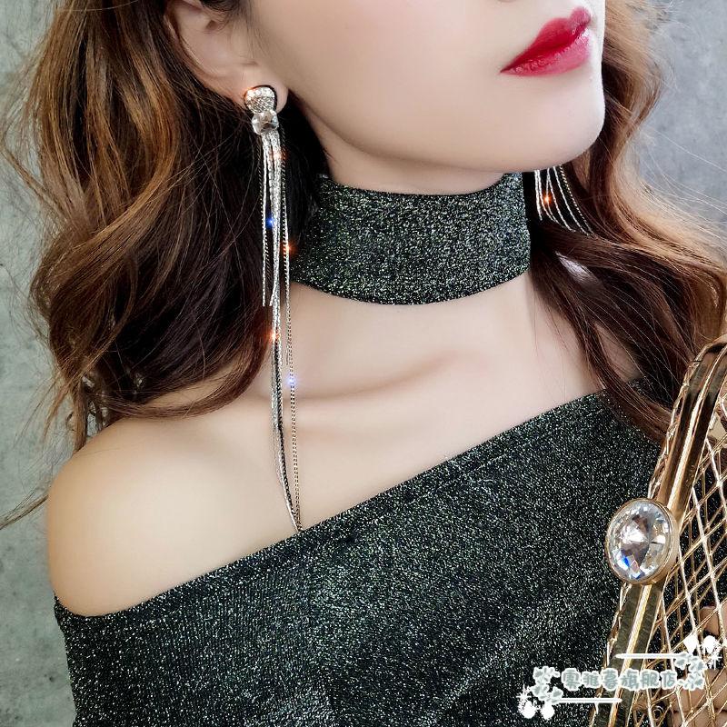 wuyamu派对女王气质超长链条流苏耳环女韩国长款简约网红耳坠潮银针